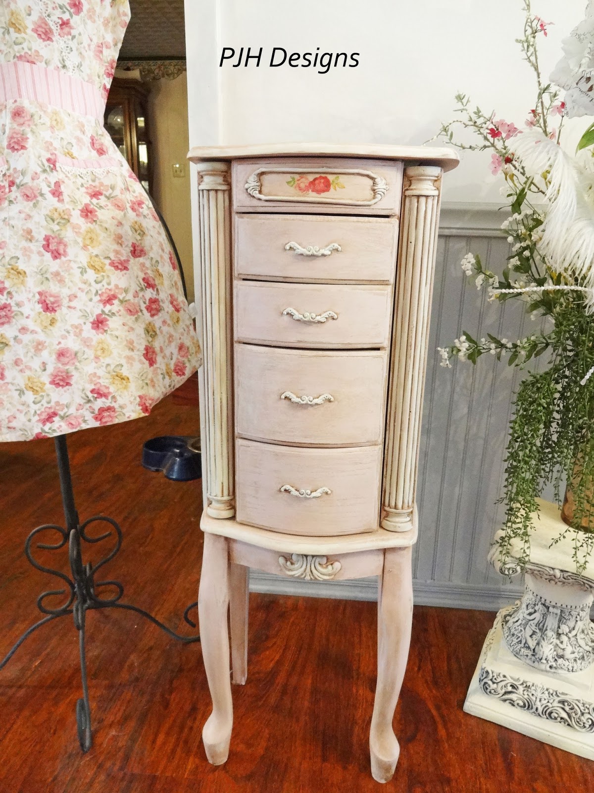 PJH Designs Shabby Chic Pink Jewelry Armoire
