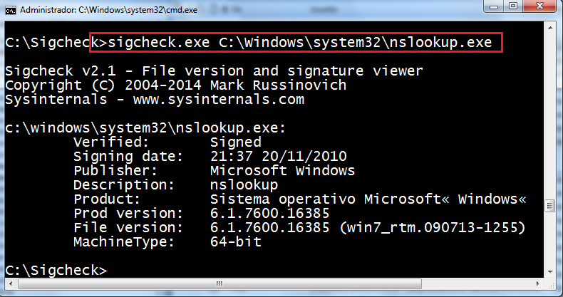 EXE del sistema sobre Windows 7 x64