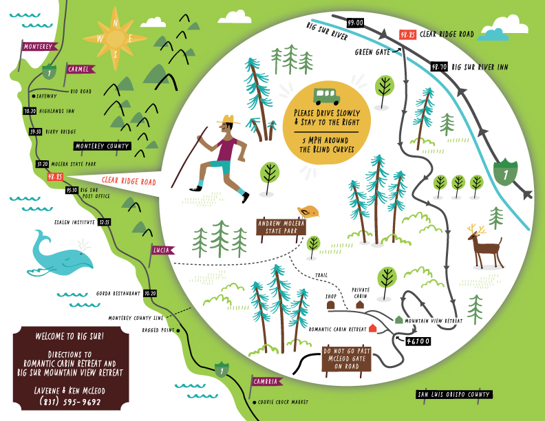 I Draw Maps Illustrated Map of Big Sur for AirBnB Guesthouse