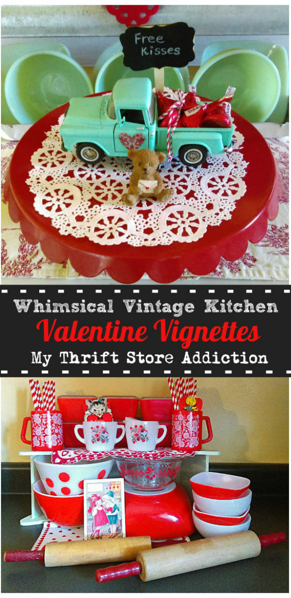 whimsical vintage kitchen valentine vignette 