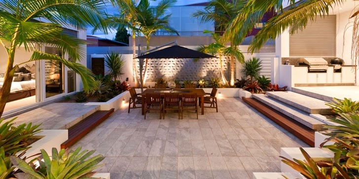 Vegetation and terrace at night in Coastal Oasis landscape project by Urban Exotic
