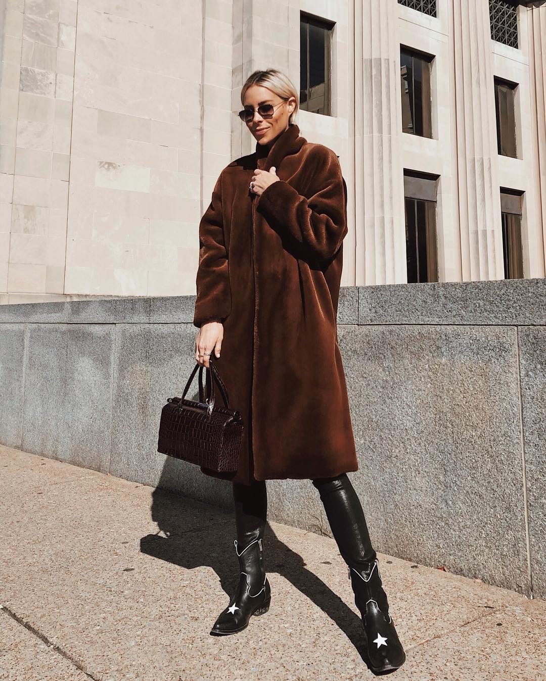 Ana Alcazar Fake Fur Coat black-bronze-colored flecked casual look Fashion Coats Fake Fur Coats 