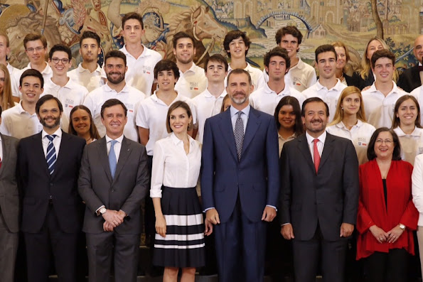 Queen Letizia and King Felipe receive 'Europa Scholarship' pupils at the Zarzuela Palace