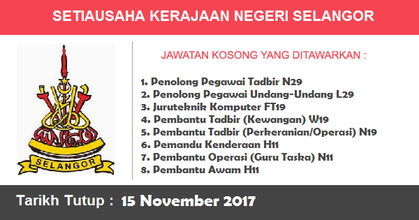 Jawatan Kosong di Pejabat Setiausaha Kerajaan Negeri Selangor Jawatan Kosong di Pejabat Setiausaha Kerajaan Negeri Selangor