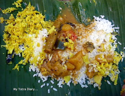 Temple meal or prasadam at ISKCON temple in Kannur, Kerala