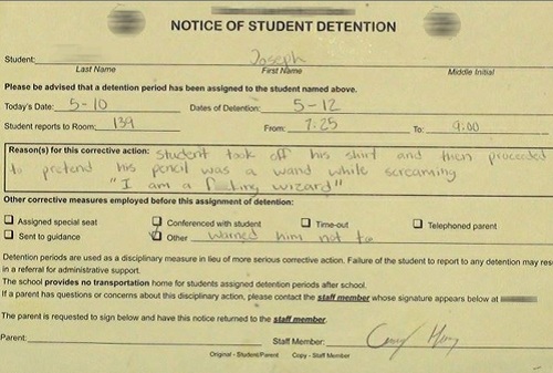 Just Too Funny Not To Share Top 10 Funniest Detention Slips