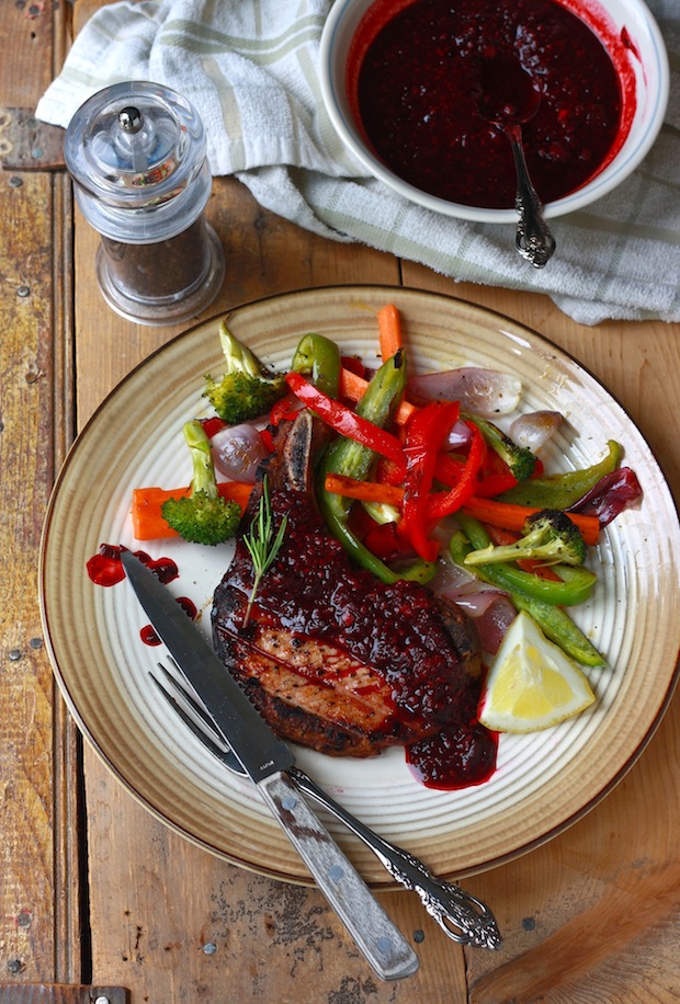 Grilled Pork Chops with Blackberry Ginger Sauce by SeasonWithSpice.com