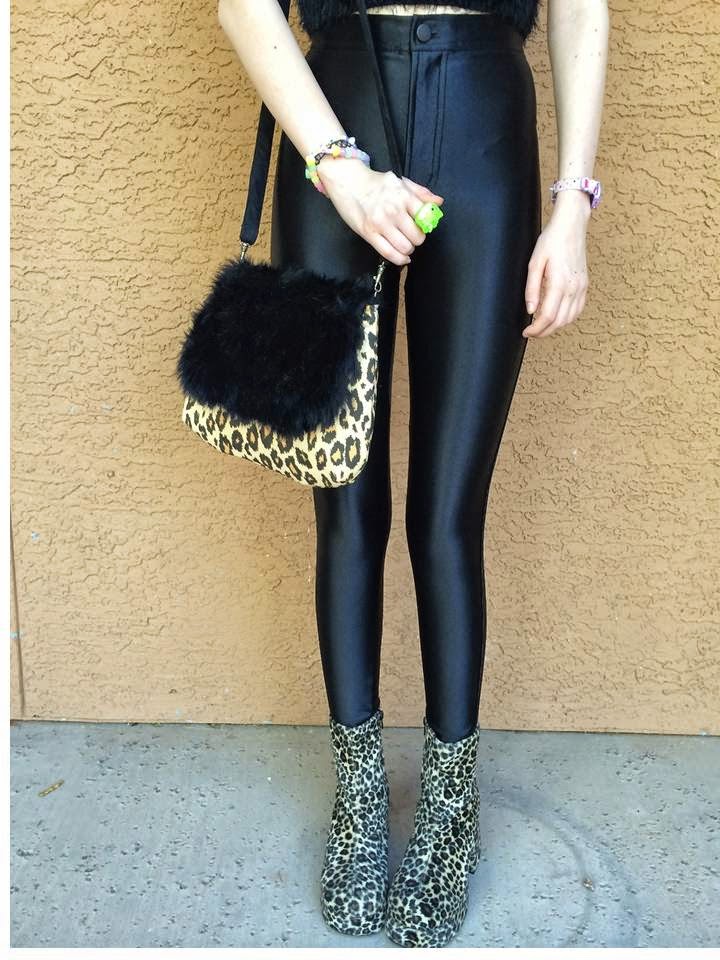  Black Fur with Animal Print Crossbody Bag