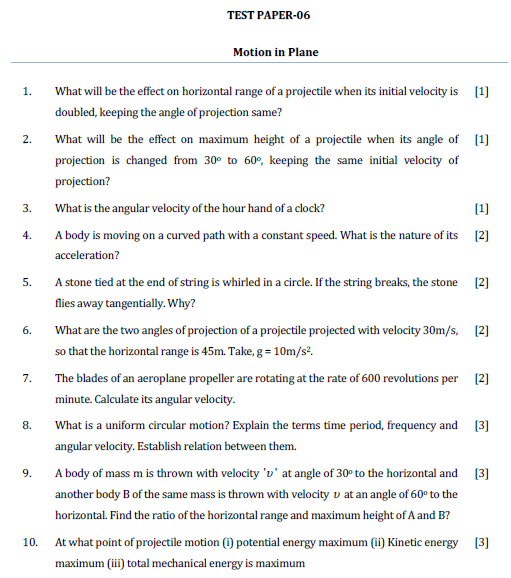 projectile motion,range,motion in a plane,iit,jee test paper,law of motion ,kinematics, Test paper,solved test paper,important questions for exam,class 11 physics