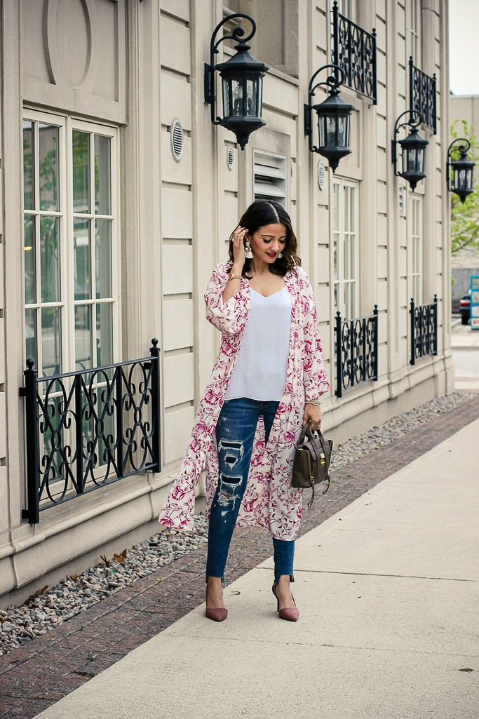Pink Floral Kimono Distressed Jeans Philip Lim Pashli Mini