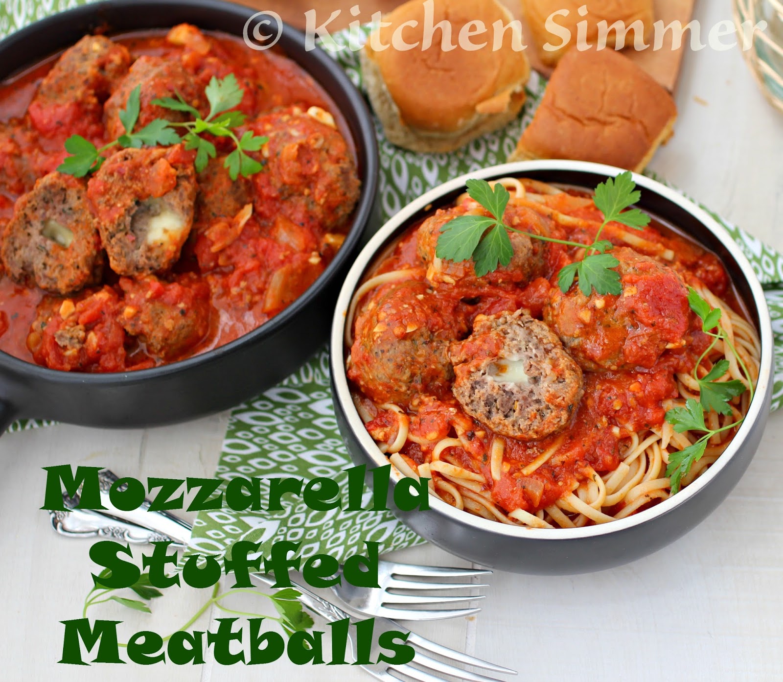Kitchen Simmer Mozzarella Stuffed Meatballs