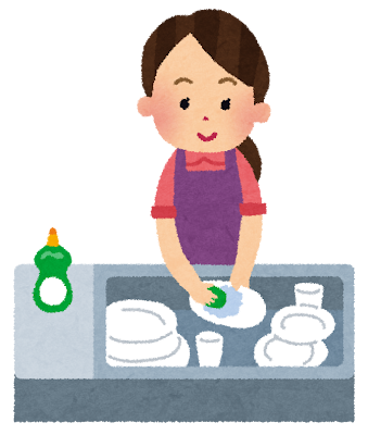 食器洗いをしているお母さんのイラスト