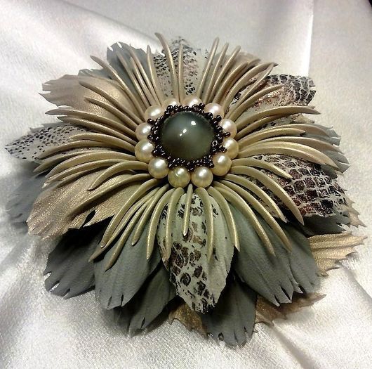 Lithuanian jewelry romantic brooch Brown leather flower brooch