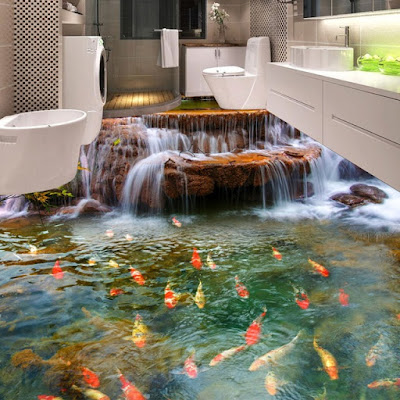 3d bathroom floor murals ideas with koi fish and waterfall over mountain 3d bathroom floor murals ideas with koi fish and waterfall over mountain