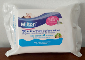 A packet of Milton Antibacterial Wipes.