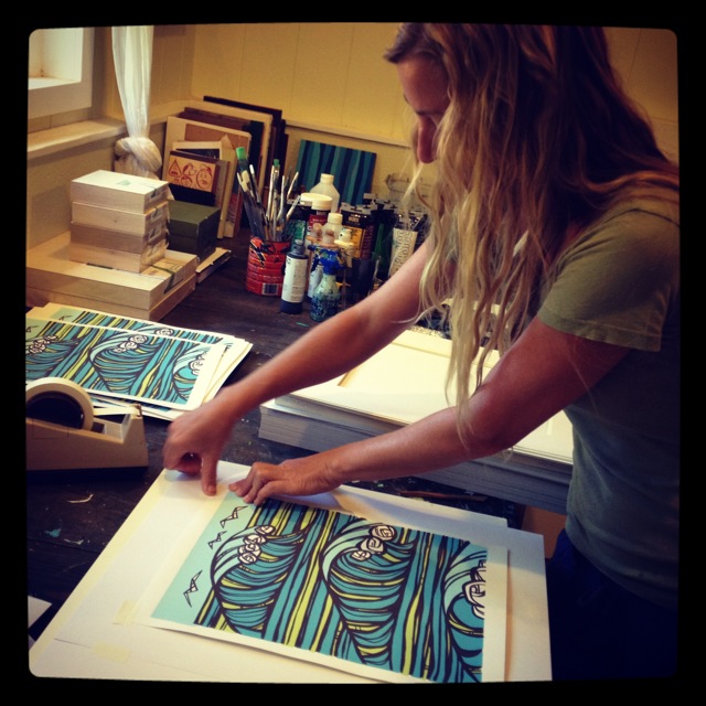 Hawaii Artist Heather Brown, Surf art SIlkscreen Vintage Surf