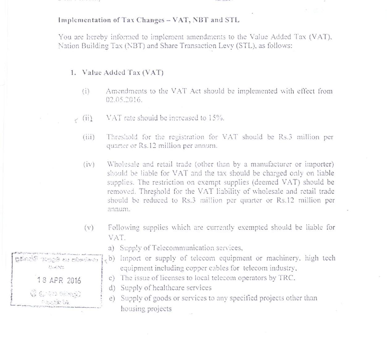 HS Codes are currently exempted should be liable for VAT Taxation In
