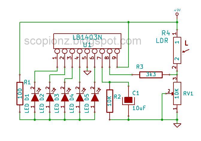Simple LED Light Meter Circuit - LB1403 ~ Scorpionz - Electronic