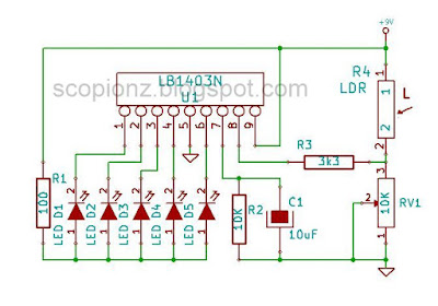 Simple LED Light Meter Circuit Circuit Diagram