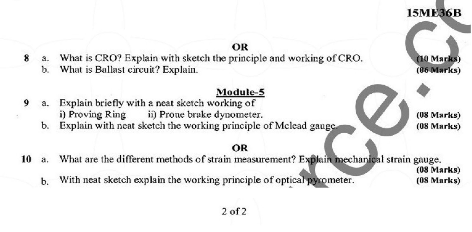 VTU BE 3rd Semester Mechanical Question Paper Mechanical Measurements
