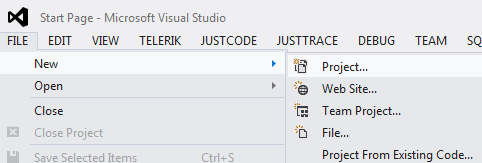 Visual Studio 2012 File Menu