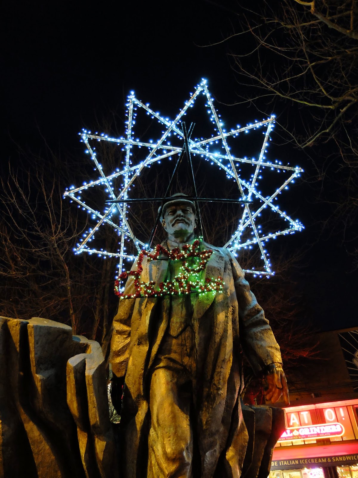 Lenin Statue in Fremont Decorated for Christmas