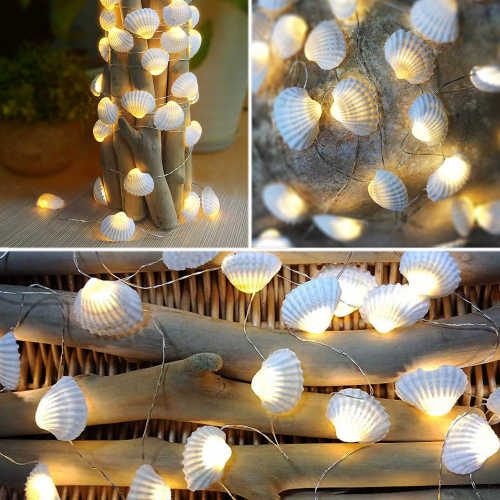 Nautical Sea Theme Decorative Sea Glass String Lights Beach Lights with Remote 