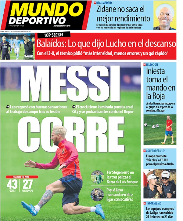 FC Barcelona, Mundo Deportivo: "Messi corre"