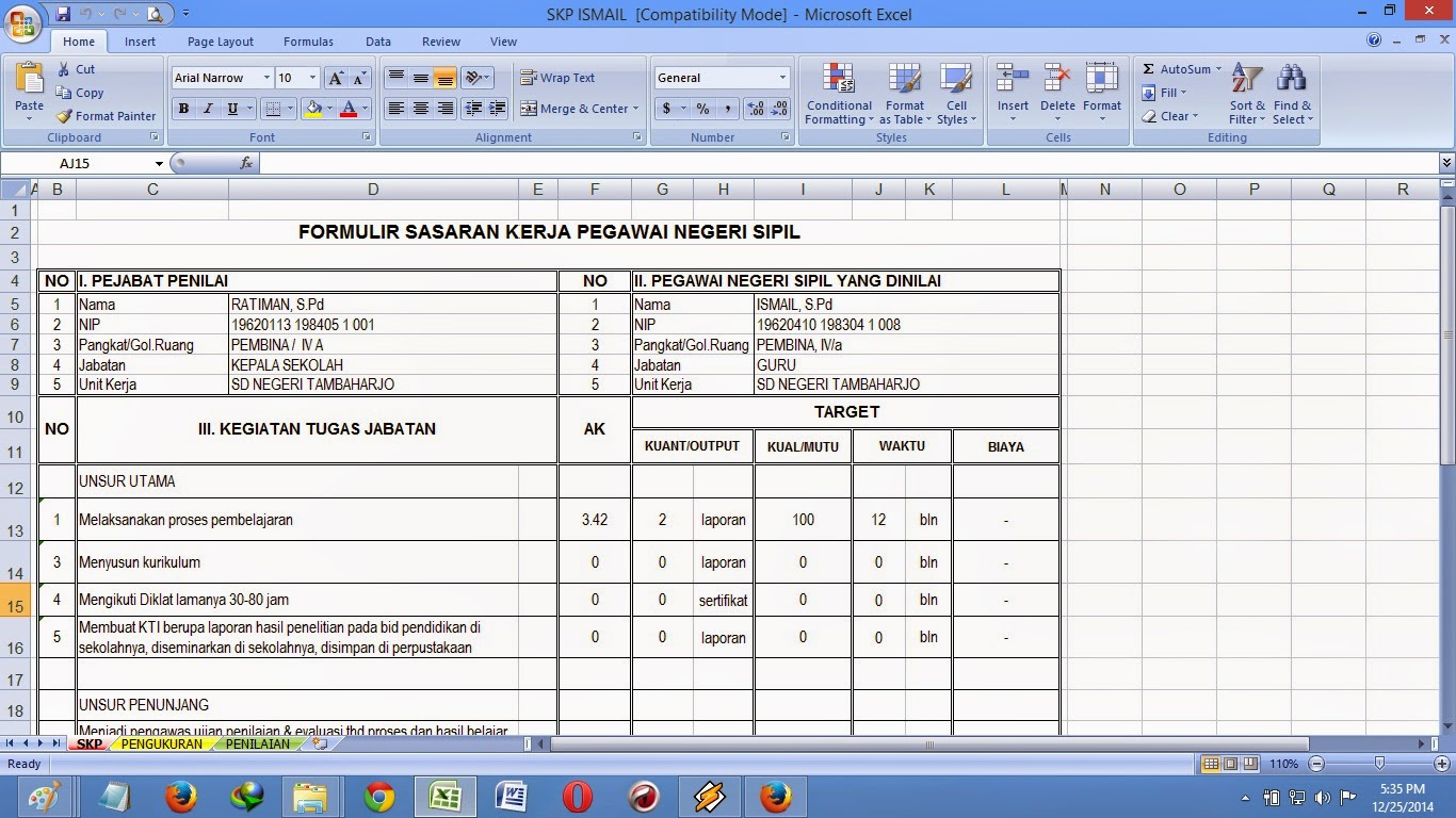 Revisi SKP Format Excel Lebih Mudah Dikerjakan Tahun 2015