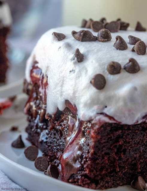 Black Forest Hot Fudge Cherry Poke Cake recipe from Served Up With Love