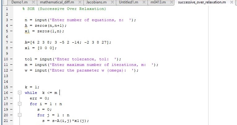 MATLAB Program for Successive Over-Relaxation (SOR) - MATLAB Programming