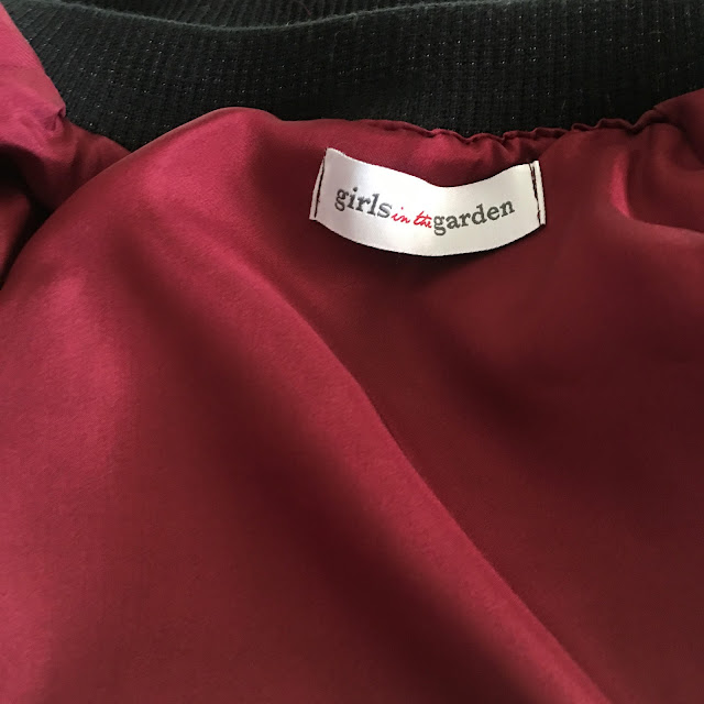 Mood Fabrics' Rayon Silk Velvet bomber jacket using McCall's 7100 lining and lable