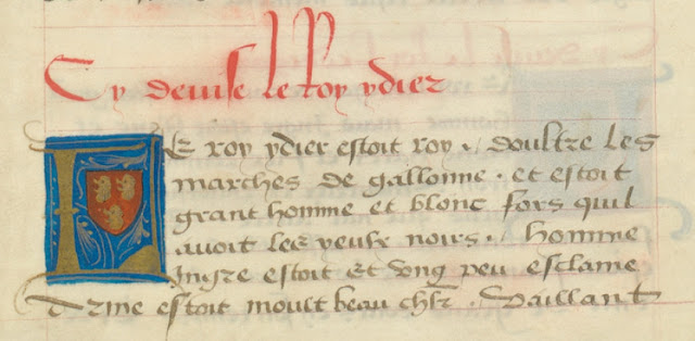 manuscrit Français 1438 : Les Noms, armes et blasons des chevaliers de la Table ronde. Date d'édition : 1501-1600 - lettrine - Bibliothèque Nationale de France, Département des manuscrits - Paris