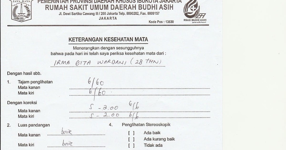 Surat Keterangan Sehat Dan Tidak Buta Warna