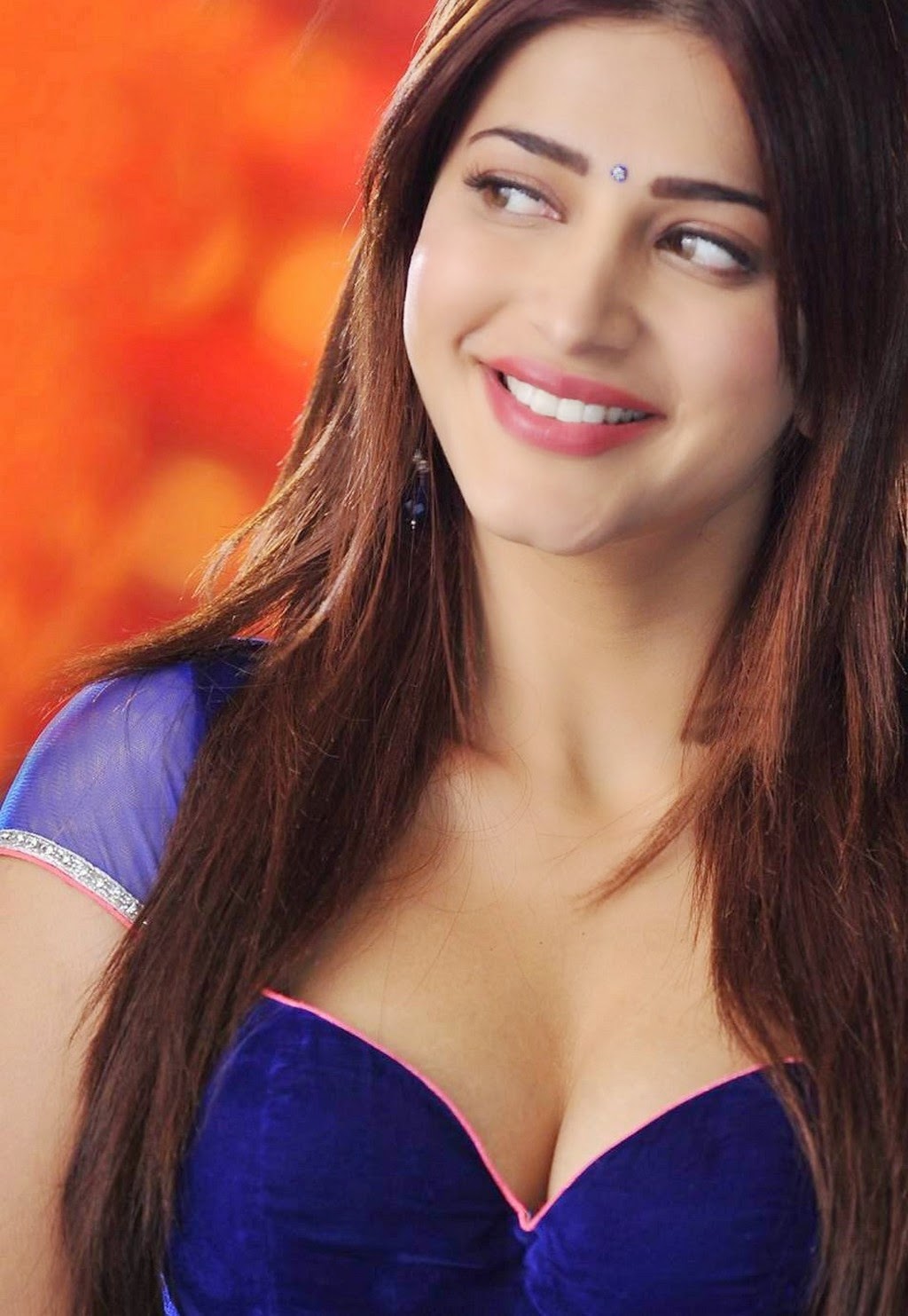 Shruthi Haasan Hot Massive Expose Cleavage Show In Blue -1220