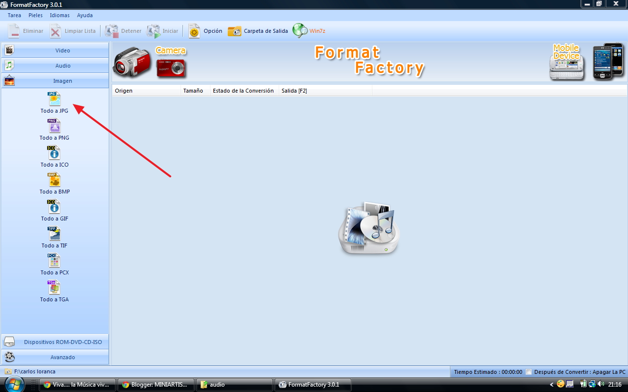 MINIARTISTAS Convertir imágenes con Format Factory