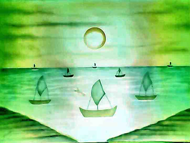 Cara Melukis/Menggambar pantai suasana pagi nan hijau menguning dengan perahu bertebaran