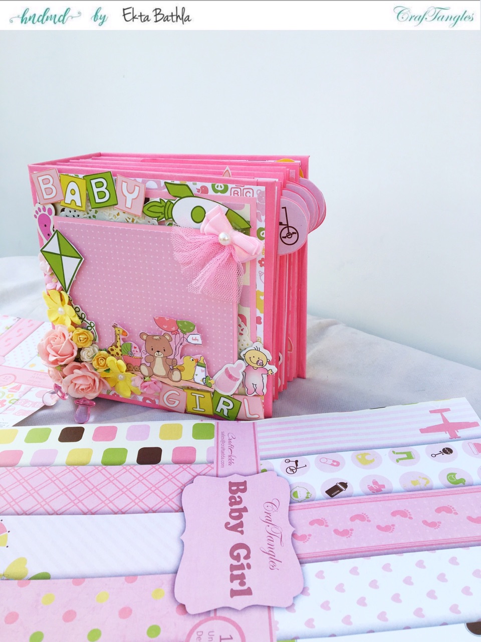 Baby Girl mini album showcasing Baby Girl Elements Pack by CrafTangles