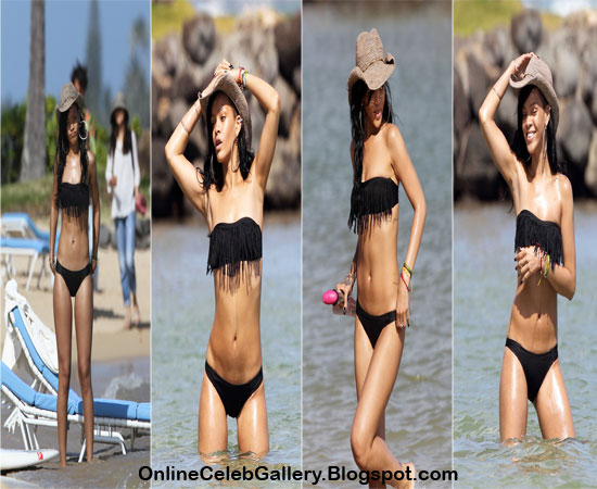 Rihanna in Black Bikini at Hawaii