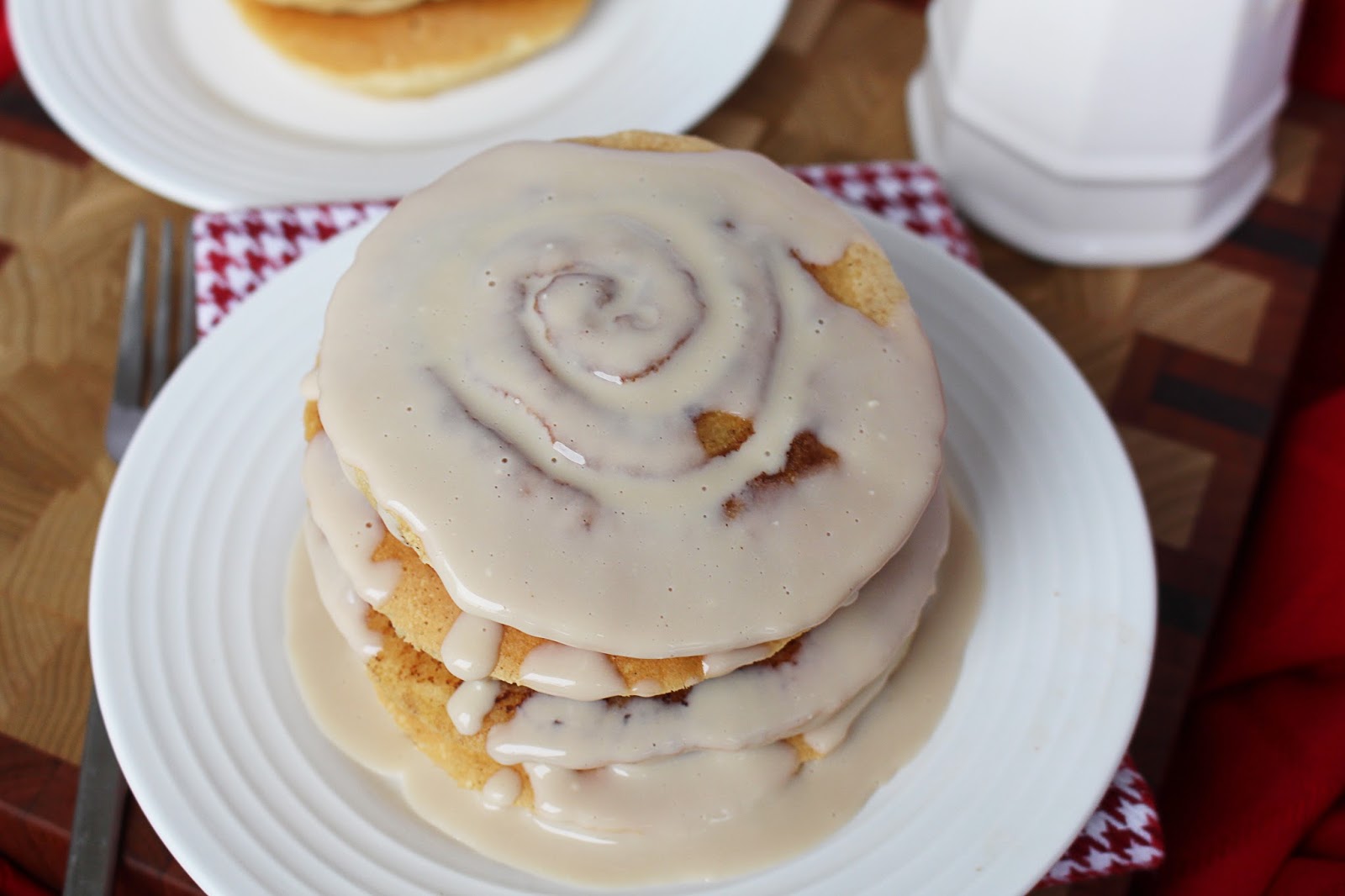 Kylee's Kitchen Cinnamon roll pancakes with maple cream cheese glaze
