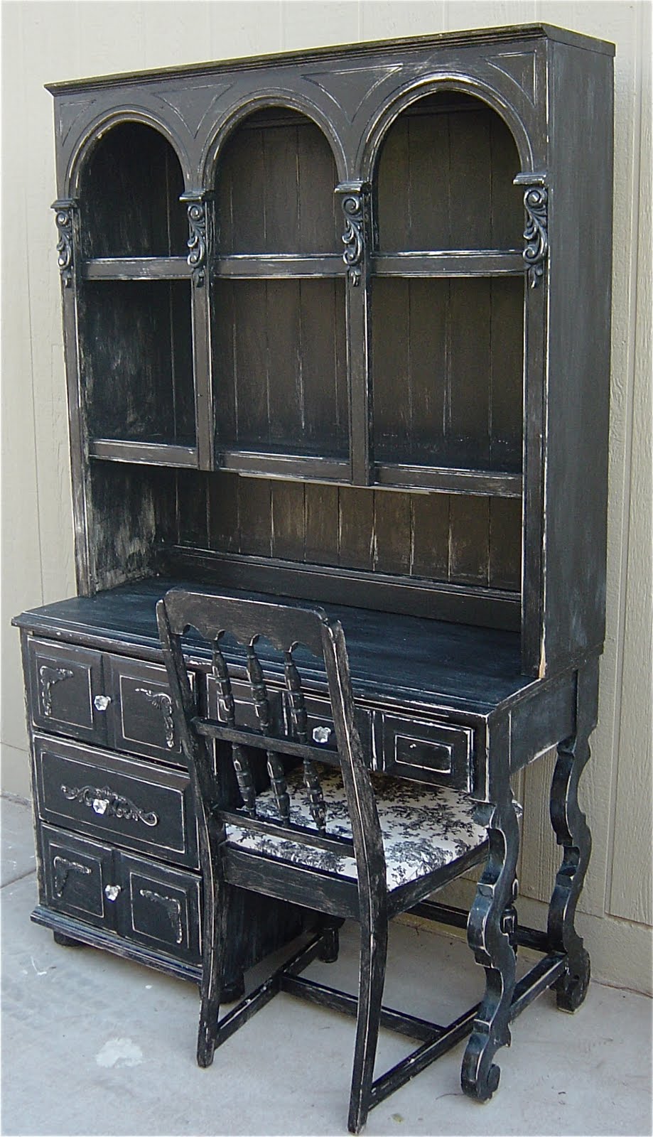 The Backyard Boutique by Five to Nine Furnishings Black Distressed Hutch/Desk with Crystal Knobs