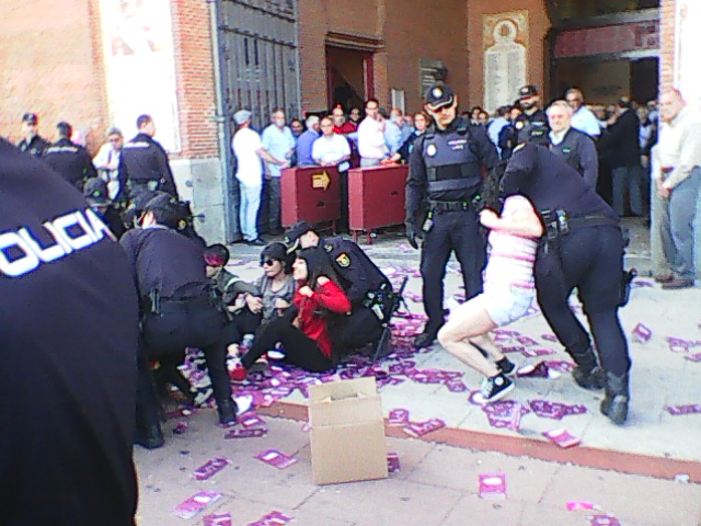 CUPS   IN  MADRID DURING  THE  TIME  WERE  THEY  SENDING  AWAY  PROTESTORS  AGAINST  BULLFIGHT