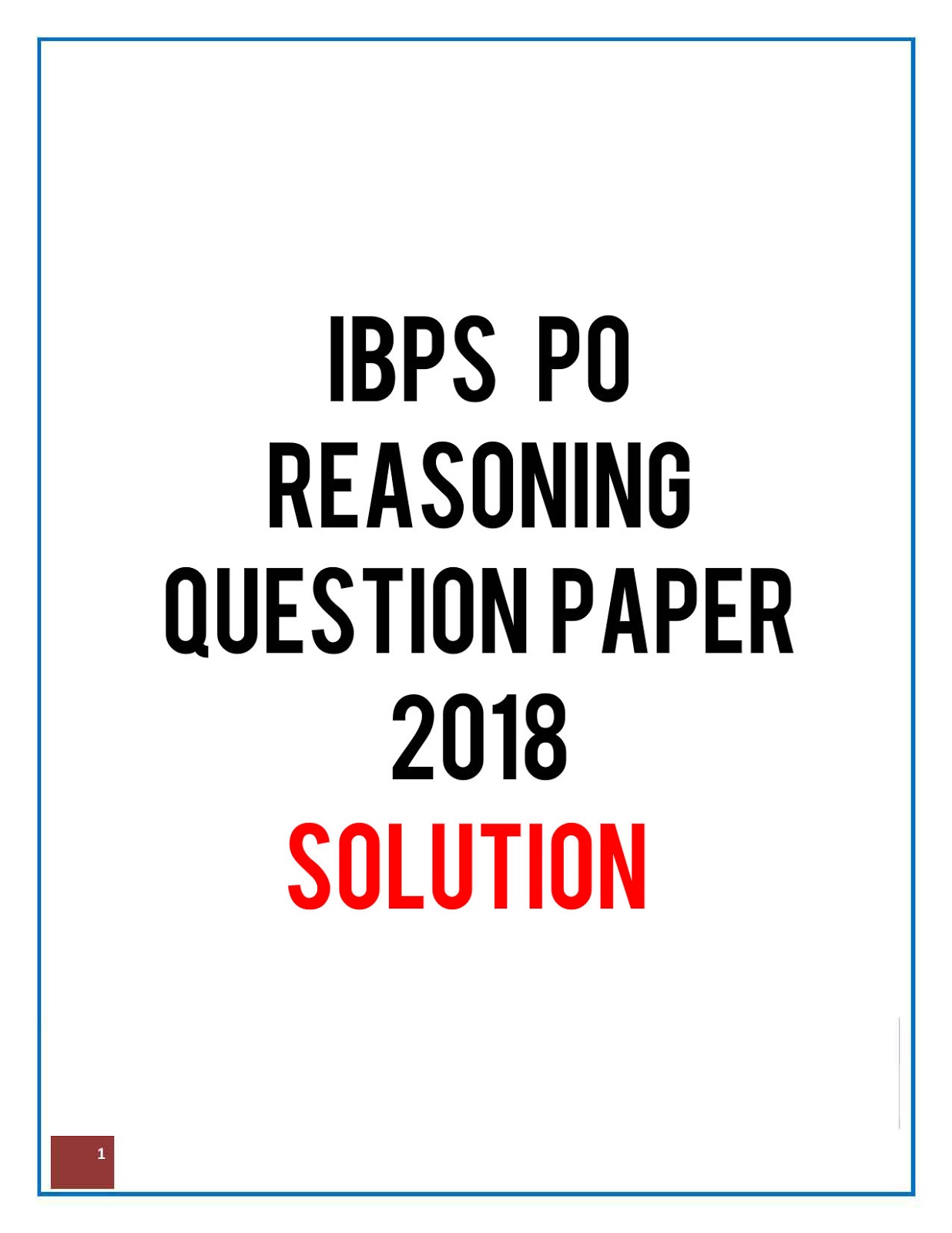 IBPS PO Reasoning solved Paper 2018 Download PDF IBPS PO Reasoning solved Paper 2018 Download PDF
