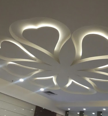 gypsum board design for false ceiling ideas in living rooms with LED indirect lights