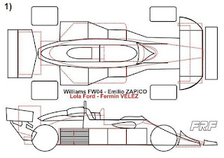 El croquis del Williams FW04 sobre el del Lola-Ford