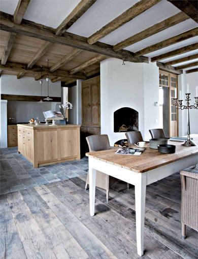 Farmhouse, restored by architect Xavier Donck, image via Corvelyn as seen on linenandlavender.net - http://www.linenandlavender.net/2013/03/reclaimed-wood-floors-by-corvelyn-be.html