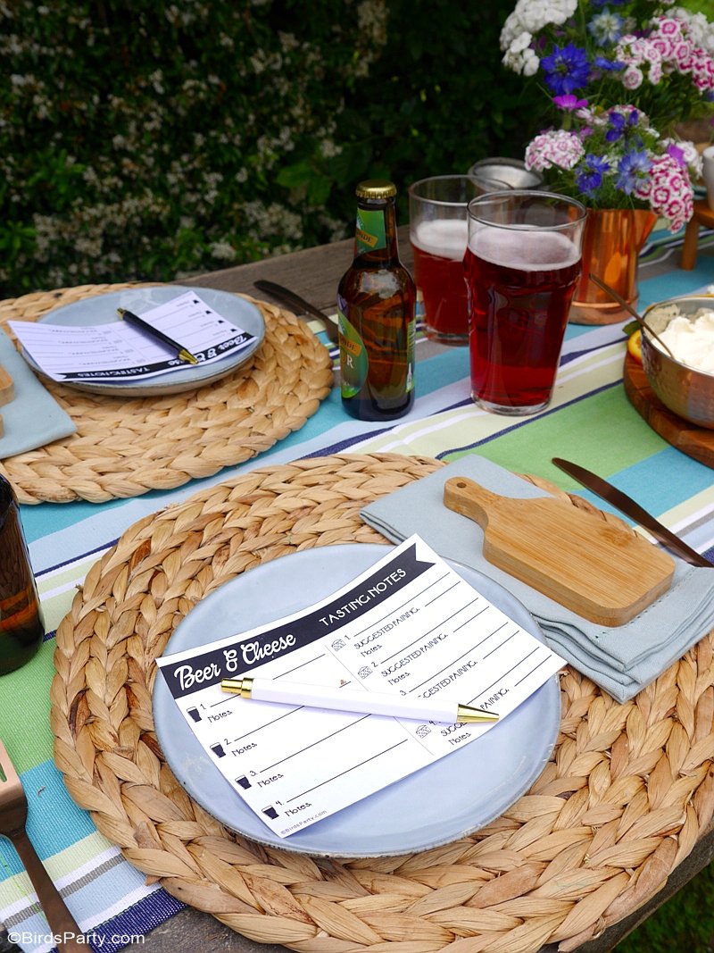 A Summer Cheese and Beer Tasting Party - a tasty, easy and quick party to pull off for a summer get-together with friends or to celebrate Father's Day! by BirdsParty.com @birdsparty #cheeseandbeerparty #beerparty #summerparty #fathersday #menpartyideas