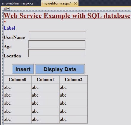 How to insert and display the data from database using web service in ...