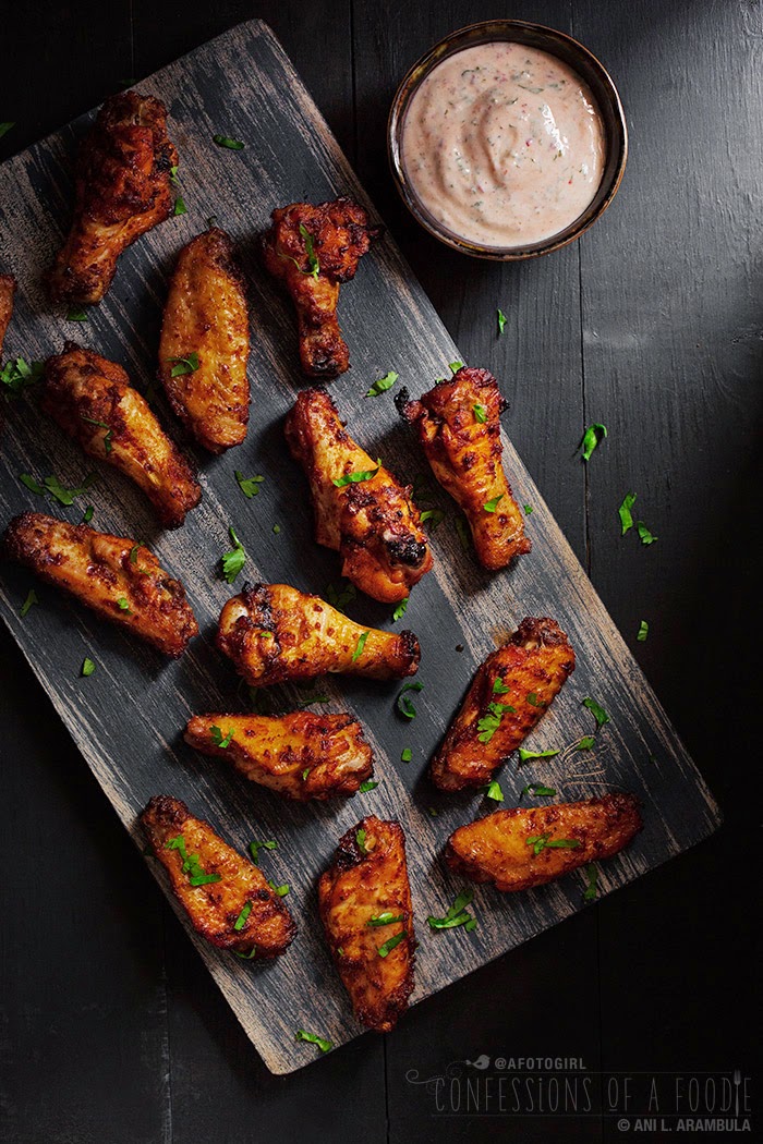 {Party Food} Harissa Chicken Wings with Herbed Yogurt Dipping Sauce
