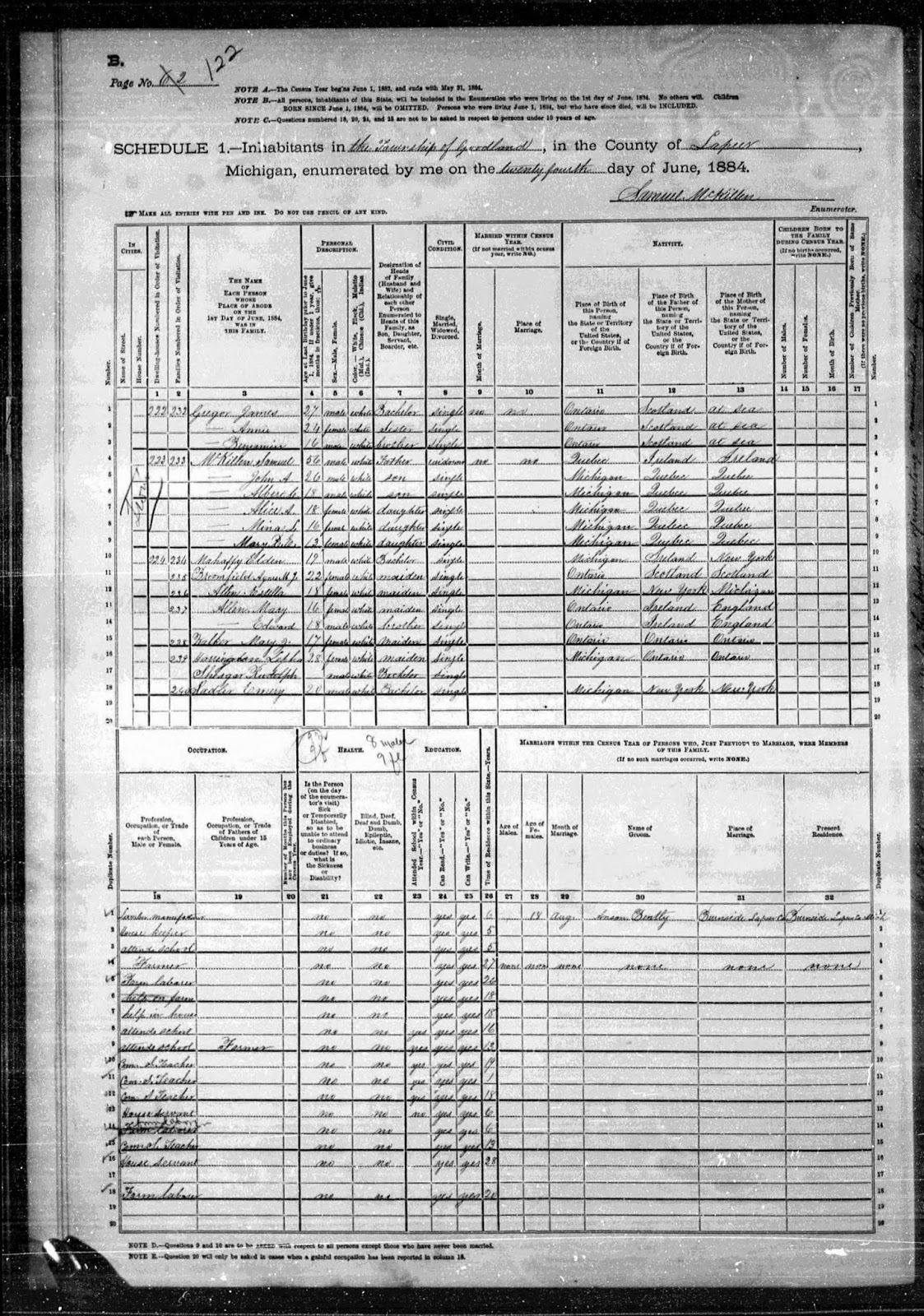 Climbing my Family Tree: 1884 Michigan State Census (Goodland twp. Lapeer County, MI), found at SeekingMichigan.org